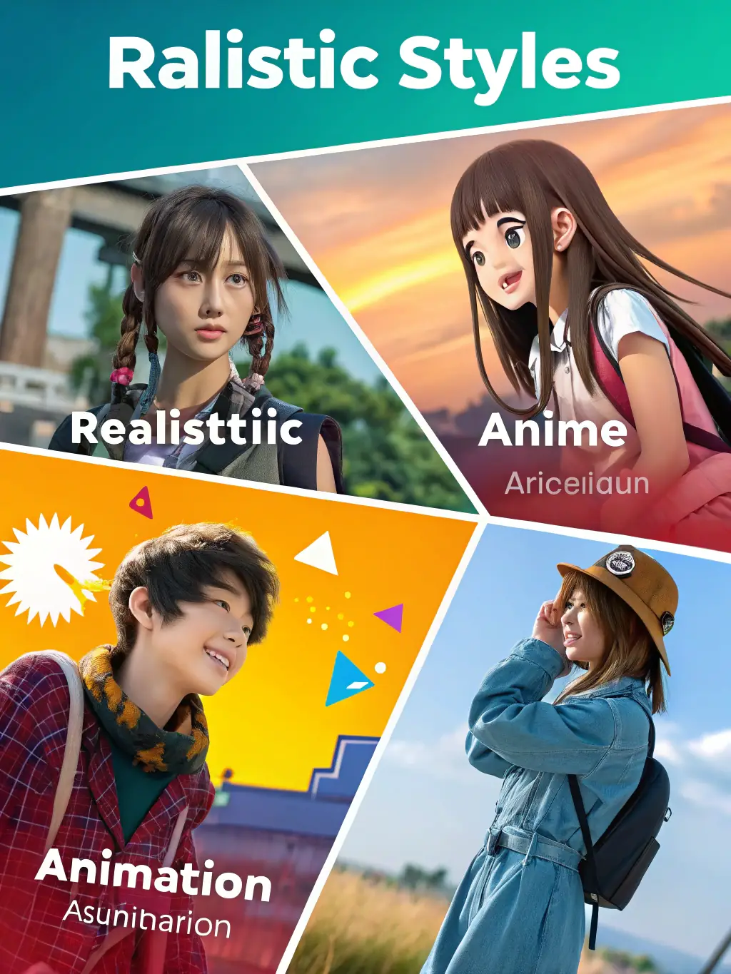 A montage of short promotional videos created with VibeVideo, showing various styles and themes.