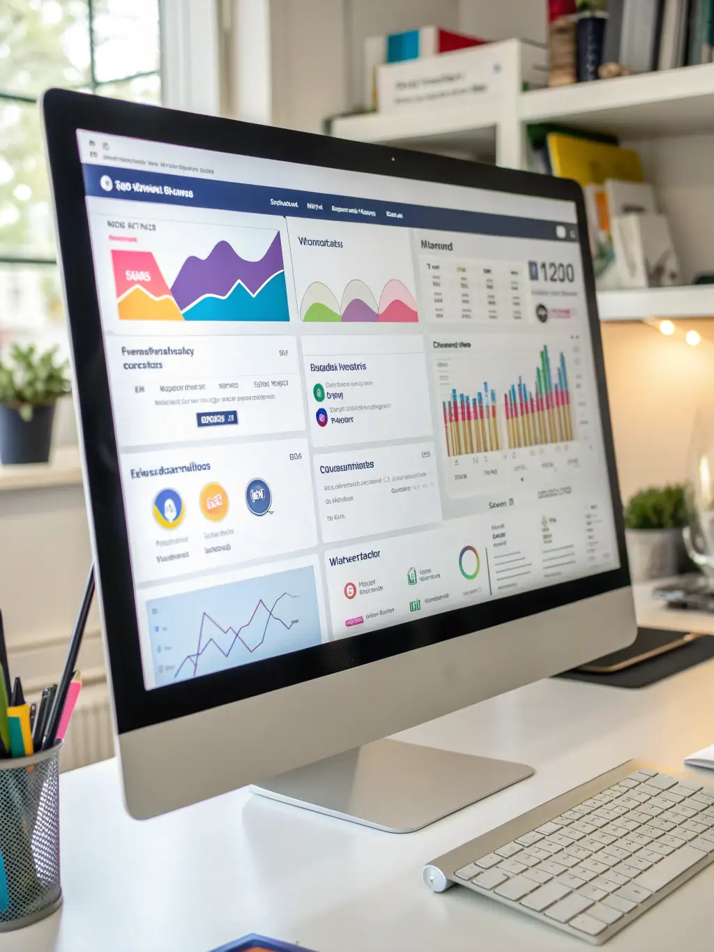 A dashboard displaying social media analytics, content suggestions, and scheduled posts generated by AI.