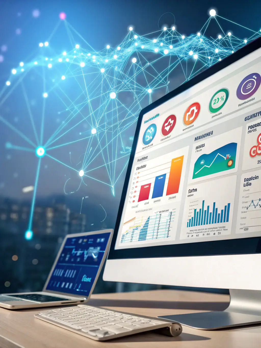 A dynamic graphic illustrating VibeSocial's features, including social media post scheduling, content optimization, and performance analytics.